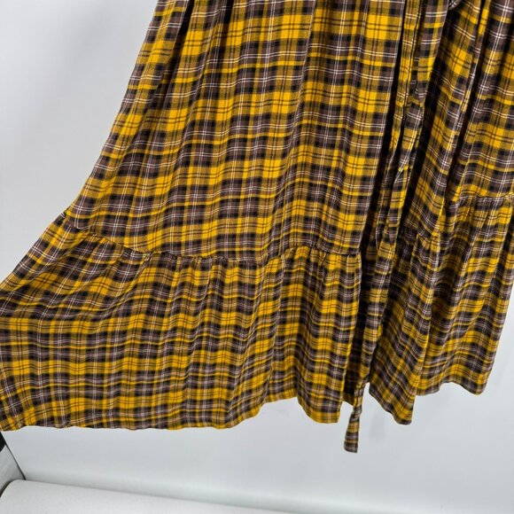 Anthropologie Dalton Wrap Dress Mustard Yellow Plaid Long Sleeve XL Womens Boho - Picture 7 of 15